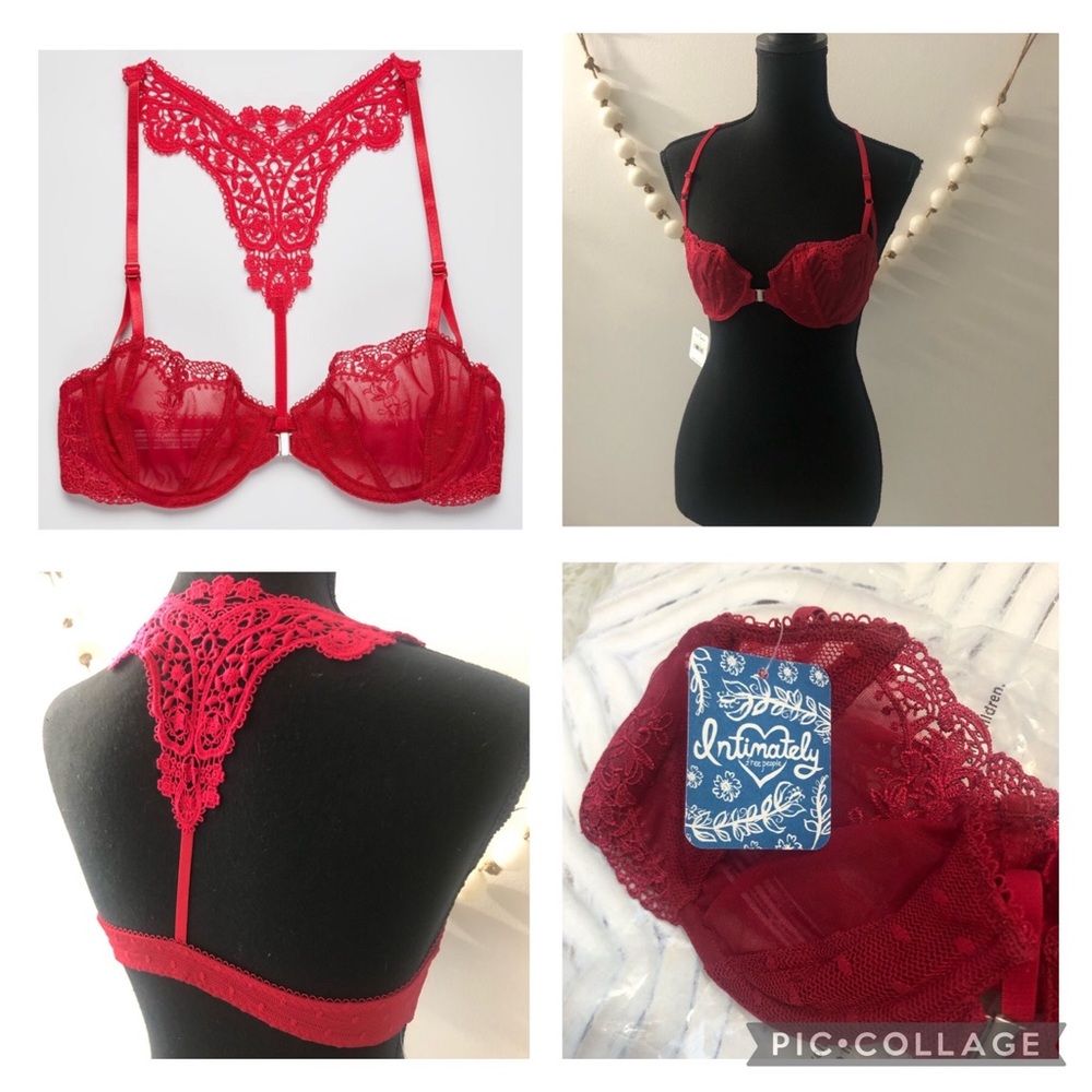 Free People Scarlet Dark Red Lace Underwire Fancy Back Bra 34B Front Closure